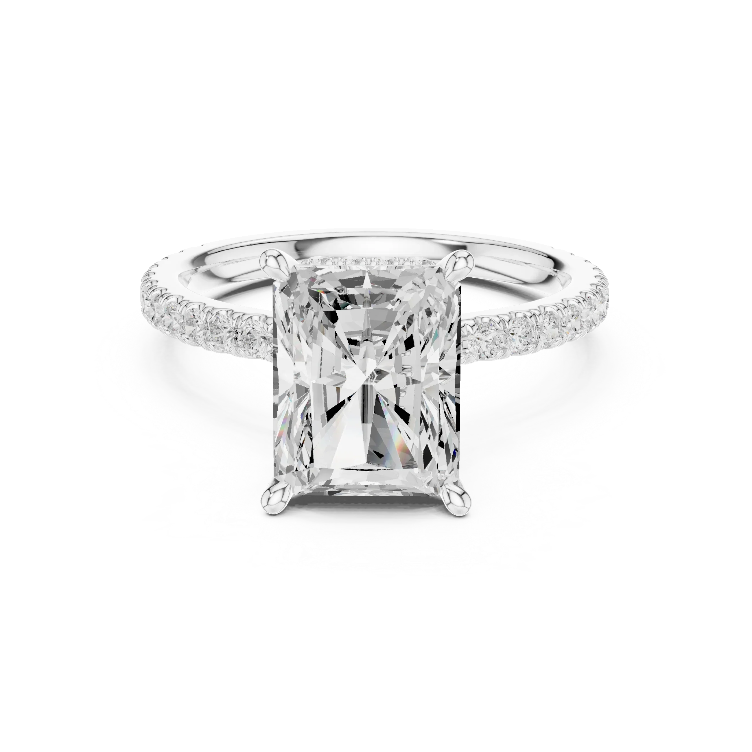 Radiant Cut Moissanite 3.76 CTW Double Hidden Halo Engagement Diamond Ring with 14K White Gold