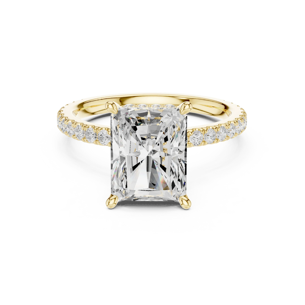 Radiant Cut Moissanite 3.76 CTW Double Hidden Halo Engagement Diamond Ring with 14K White Gold
