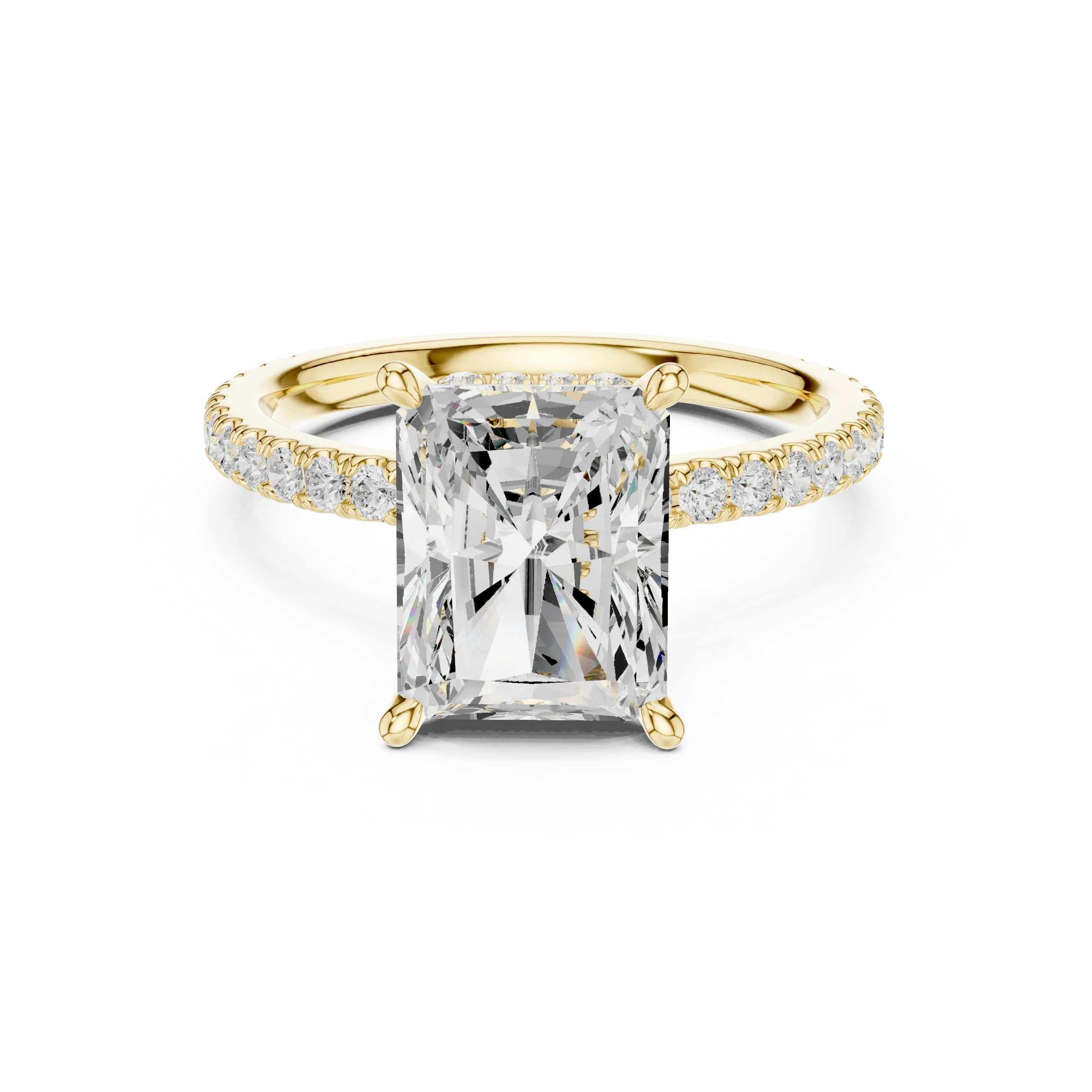 Radiant Cut Moissanite 3.76 CTW Double Hidden Halo Engagement Diamond Ring with 14K White Gold