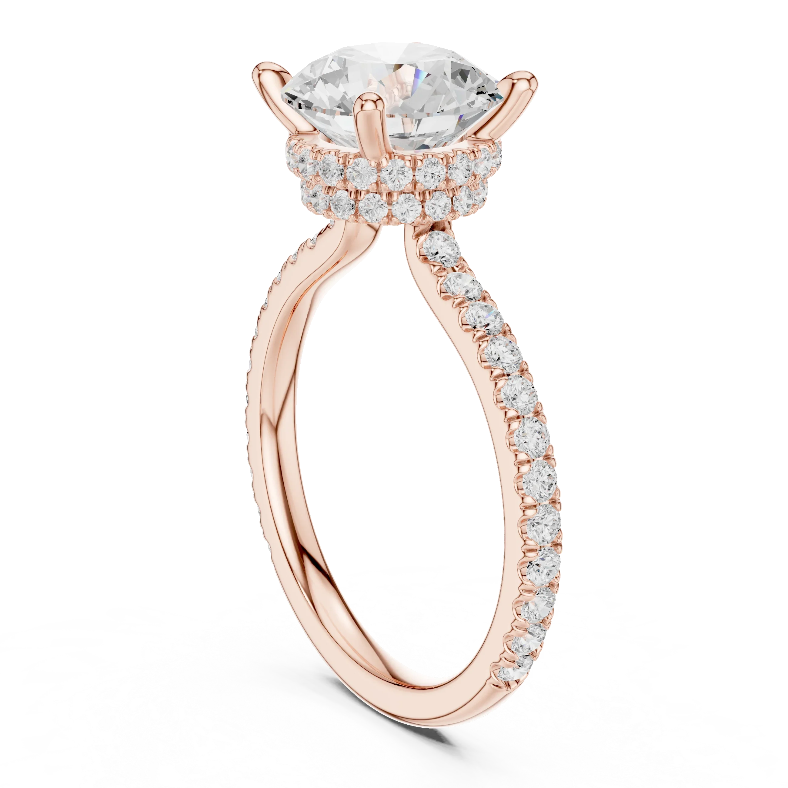 Round Cut Moissanite 3.76 CTW Double Hidden Halo Engagement Diamond Ring with 14K White Gold