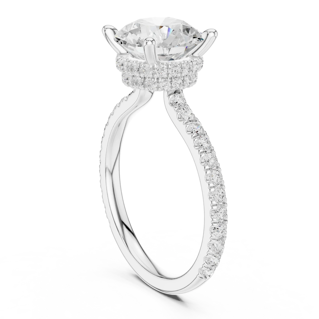Round Cut Moissanite 3.76 CTW Double Hidden Halo Engagement Diamond Ring with 14K White Gold