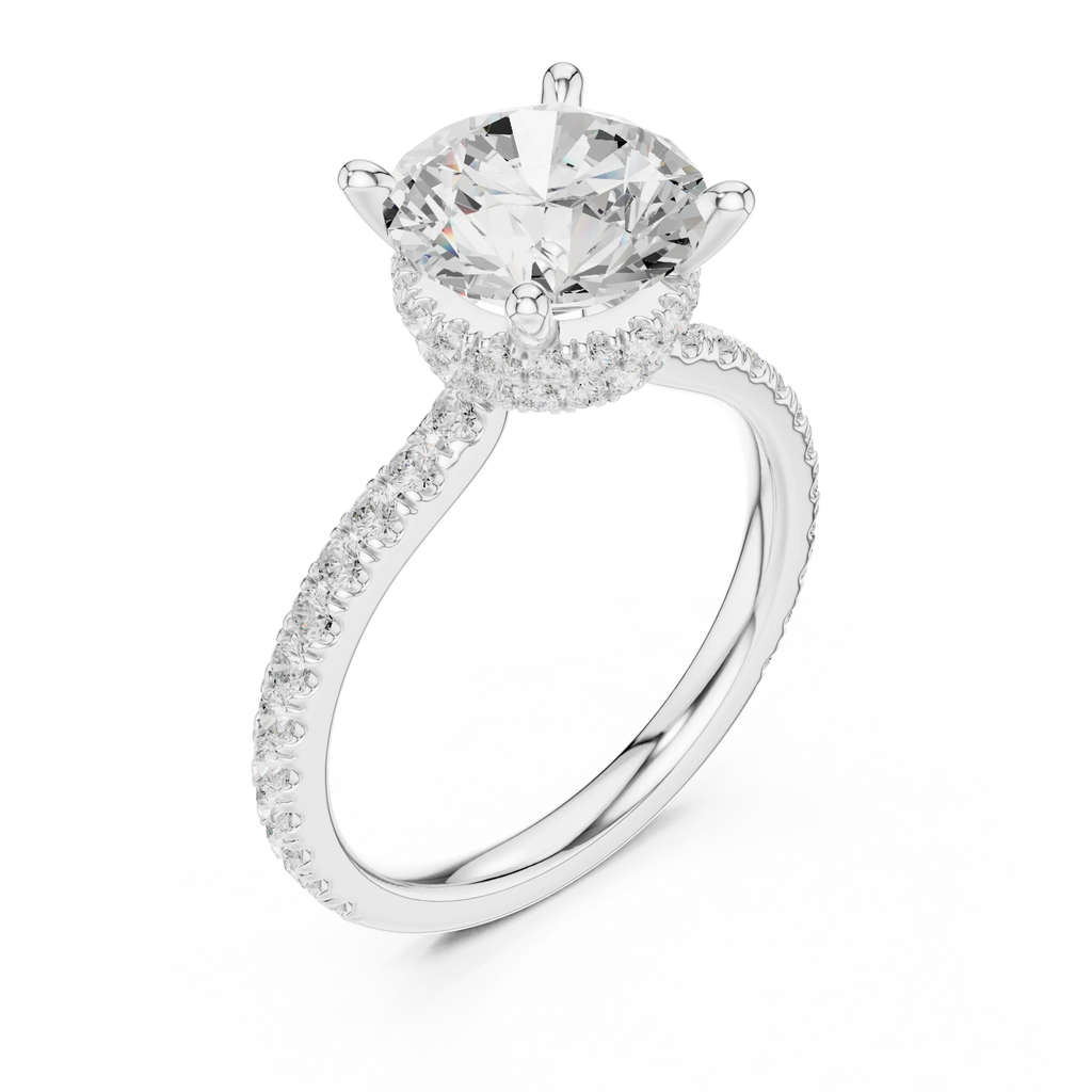 Round Cut Moissanite 3.76 CTW Double Hidden Halo Engagement Diamond Ring with 14K White Gold