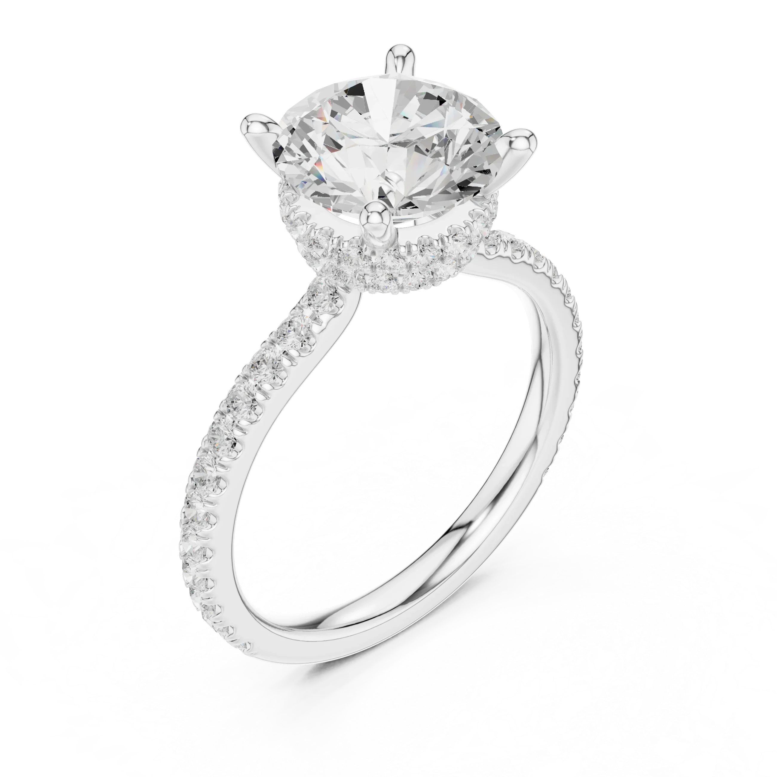 Round Cut Moissanite 3.76 CTW Double Hidden Halo Engagement Diamond Ring with 14K White Gold