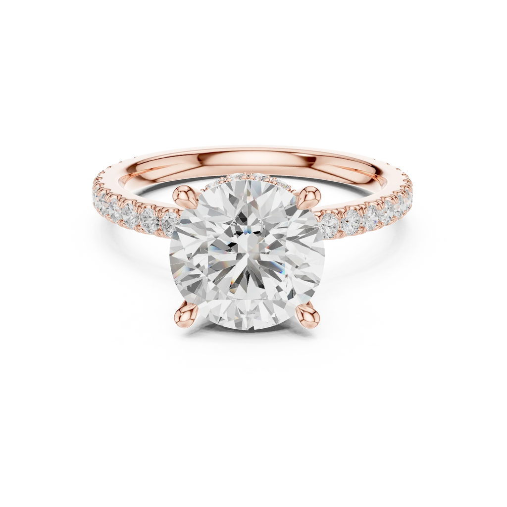 Round Cut Moissanite 3.76 CTW Double Hidden Halo Engagement Diamond Ring with 14K White Gold