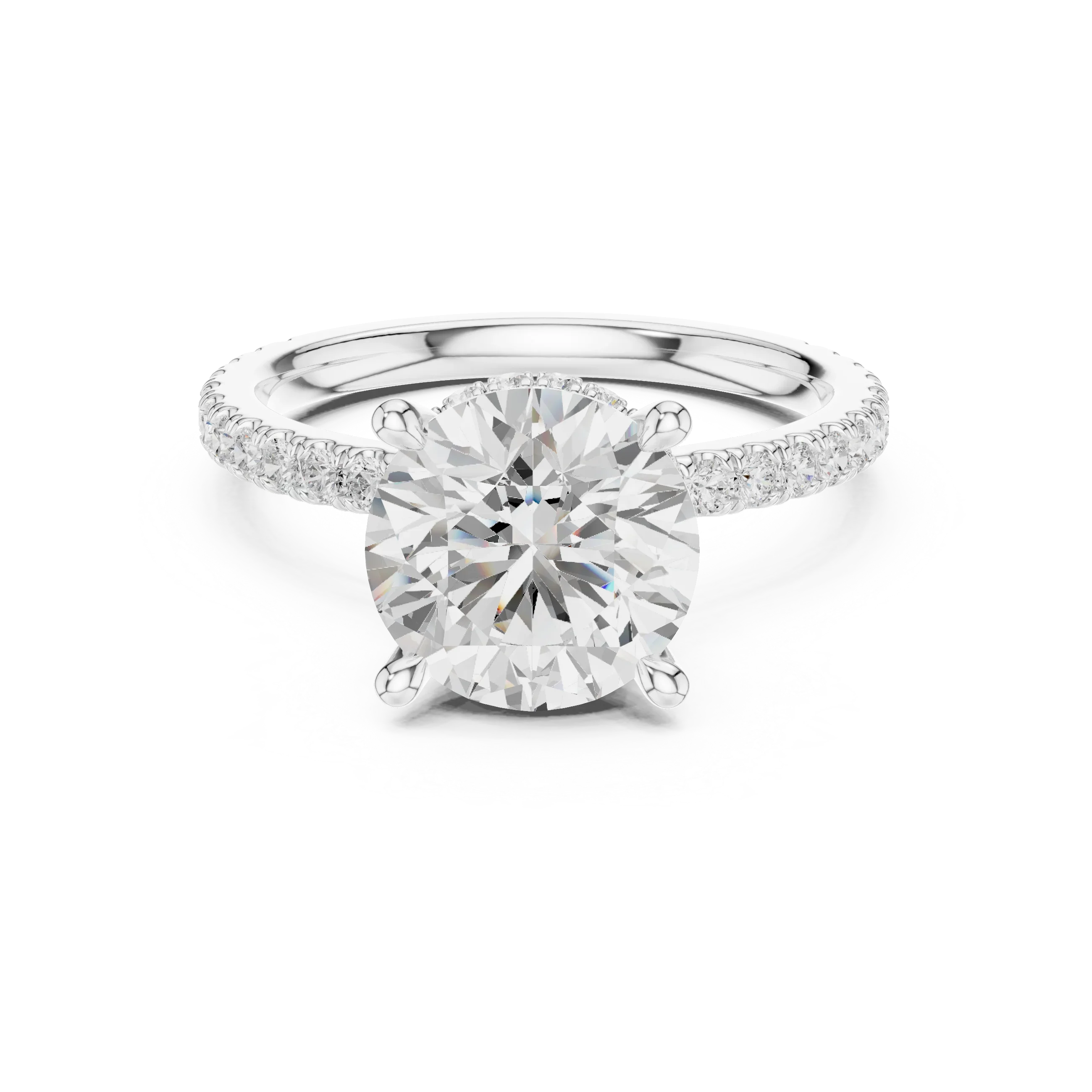 Round Cut Moissanite 3.76 CTW Double Hidden Halo Engagement Diamond Ring with 14K White Gold