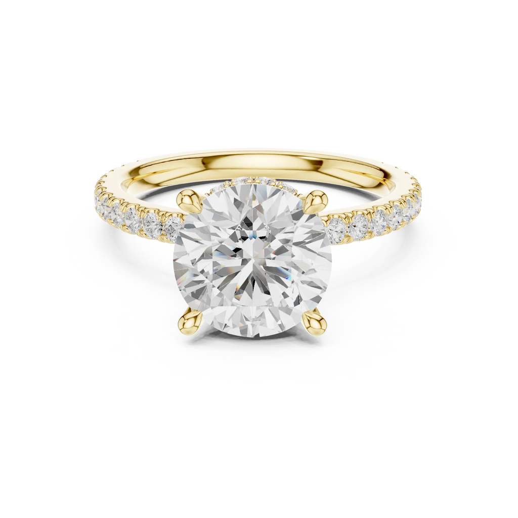 Round Cut Moissanite 3.76 CTW Double Hidden Halo Engagement Diamond Ring with 14K White Gold