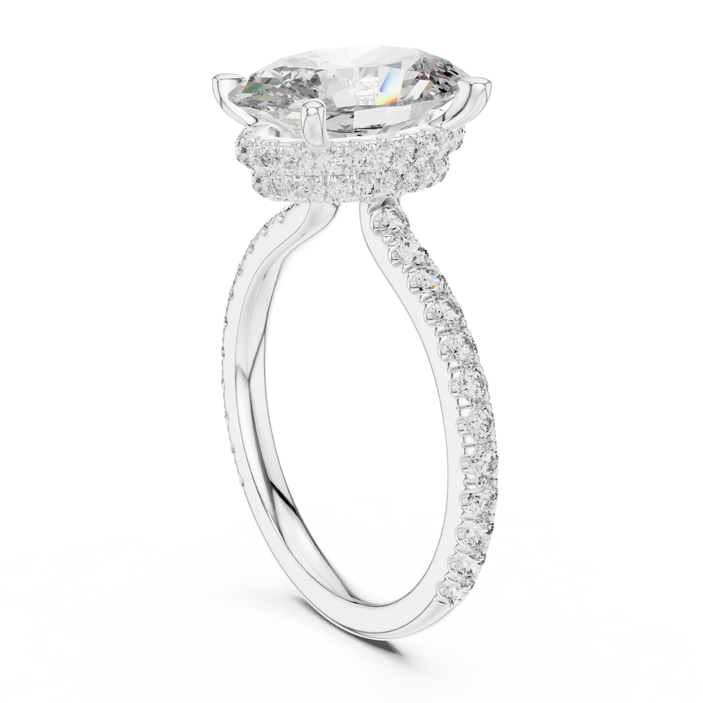 3.74 CT Oval Moissanite Hidden Halo D Color White Gold Ring