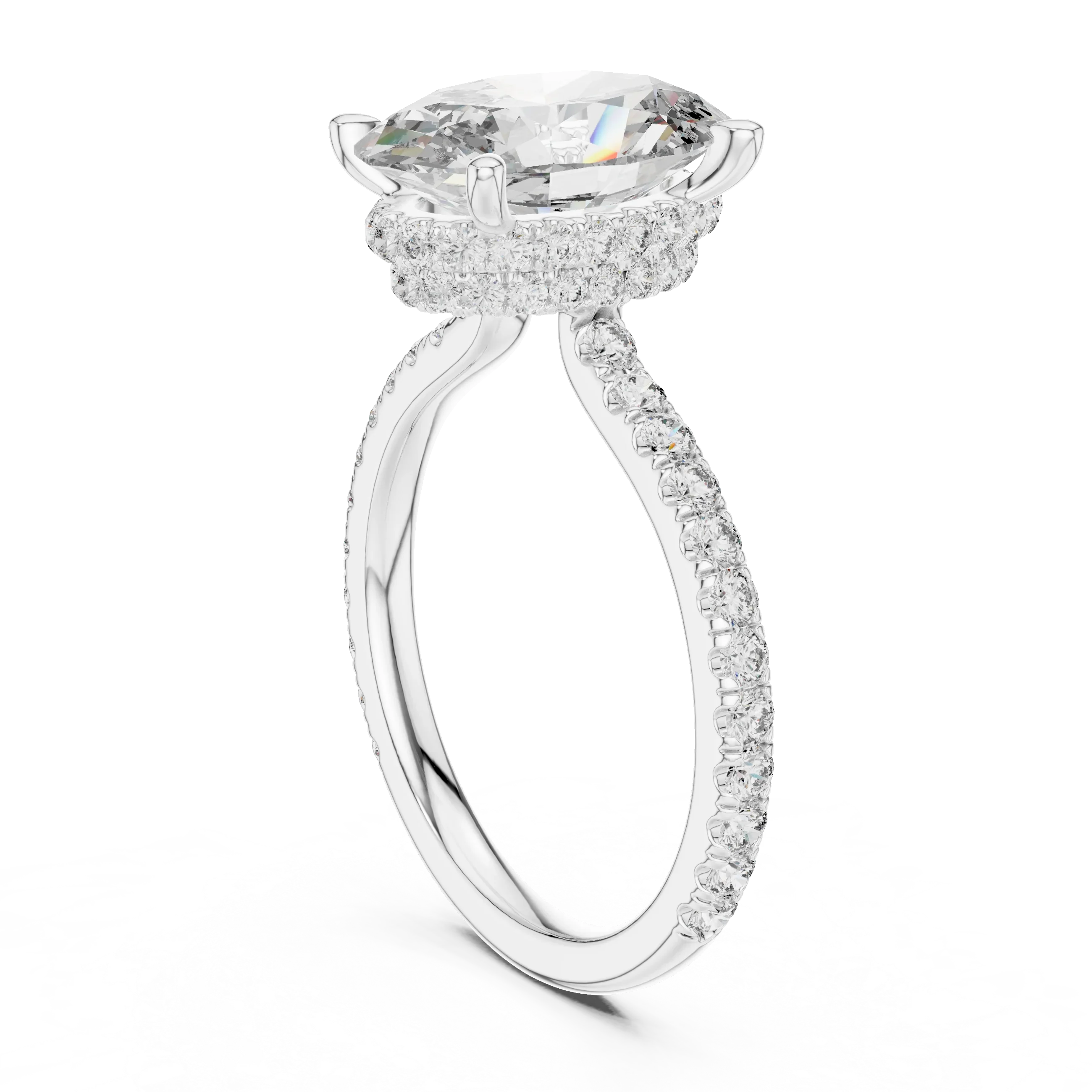 3.74 CT Oval Moissanite Hidden Halo D Color White Gold Ring