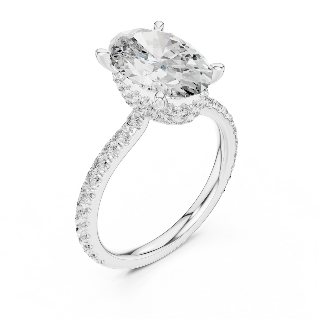 3.74 CT Oval Moissanite Hidden Halo D Color White Gold Ring