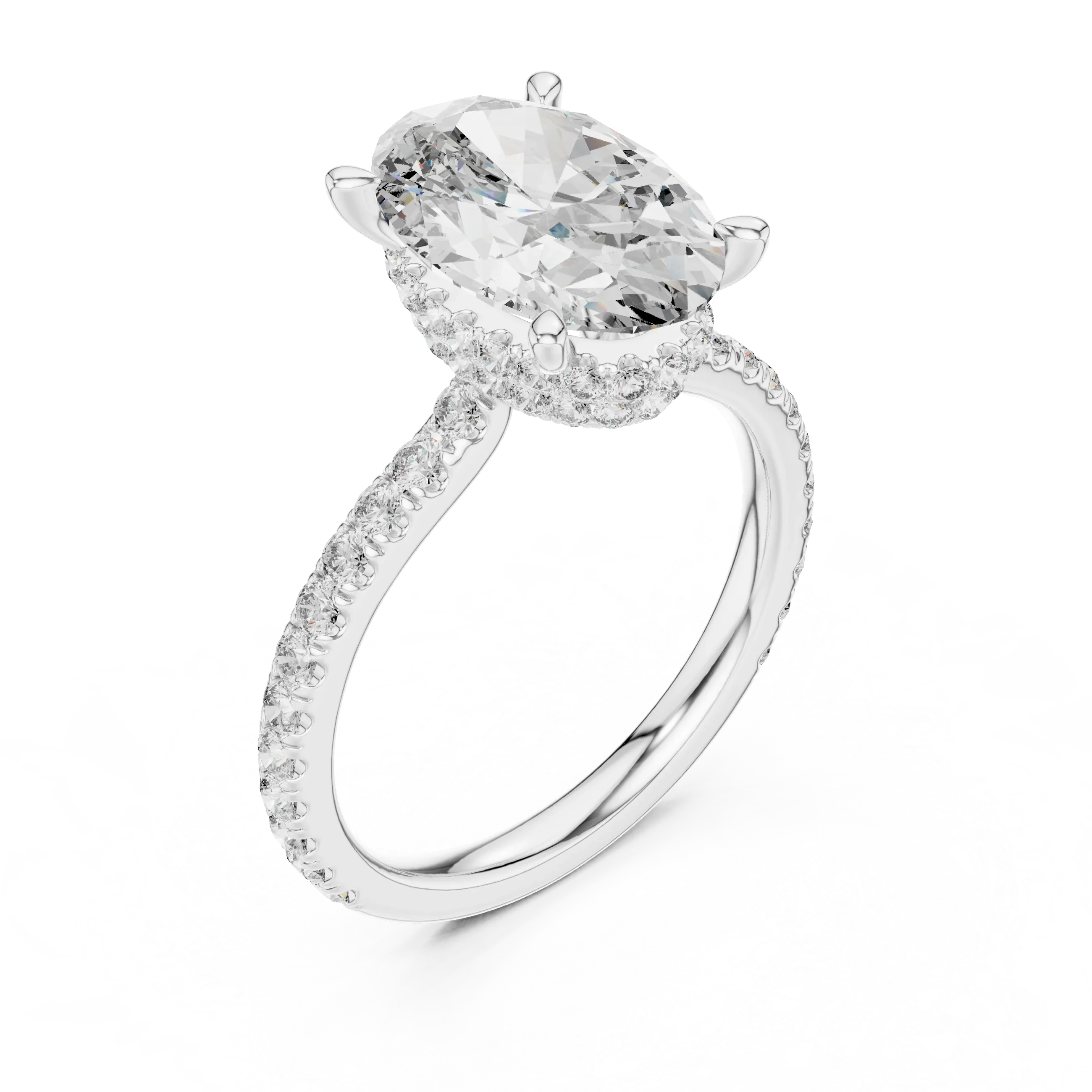 3.74 CT Oval Moissanite Hidden Halo D Color White Gold Ring