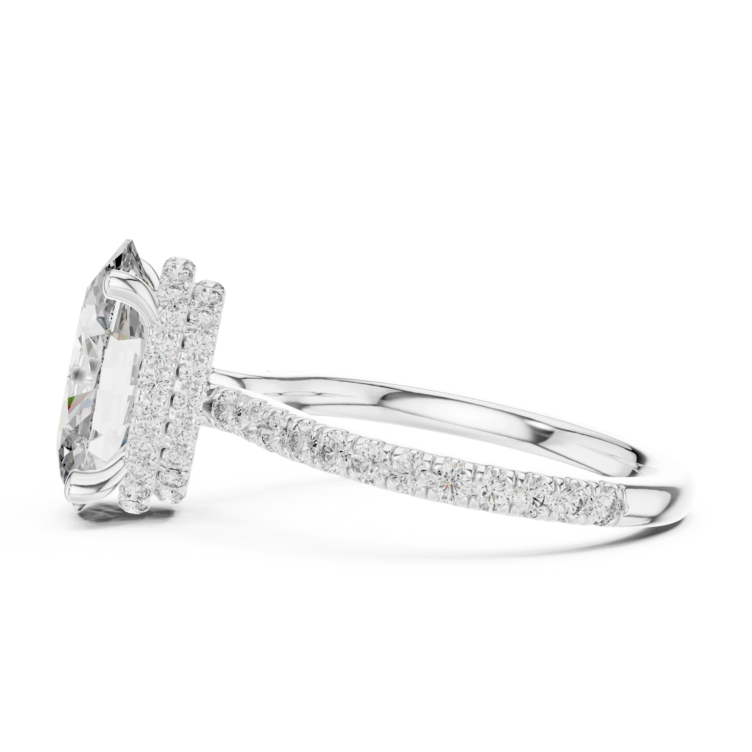3.74 CT Oval Moissanite Hidden Halo D Color White Gold Ring