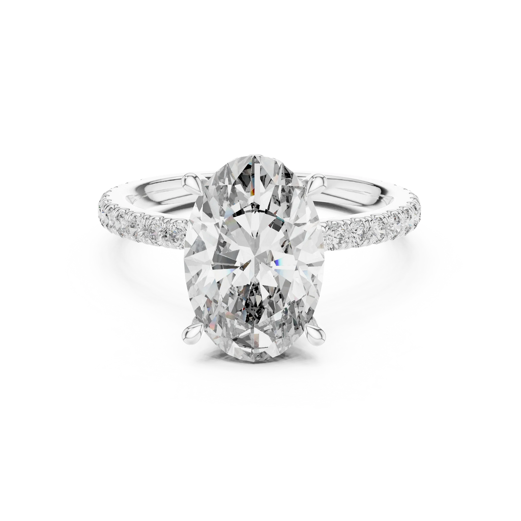 3.74 CT Oval Moissanite Hidden Halo D Color White Gold Ring