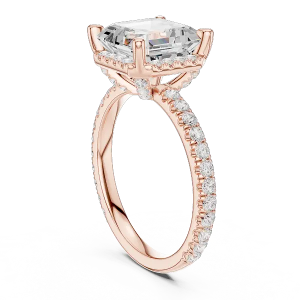 Asscher Cut Hidden Halo Engagement Ring with Pavé Diamond Band
