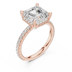 Asscher Cut Hidden Halo Engagement Ring with Pavé Diamond Band