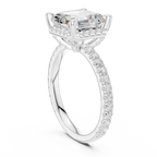 Asscher Cut Hidden Halo Engagement Ring with Pavé Diamond Band