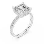 Asscher Cut Hidden Halo Engagement Ring with Pavé Diamond Band