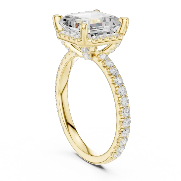 Asscher Cut Hidden Halo Engagement Ring with Pavé Diamond Band