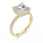 Asscher Cut Hidden Halo Engagement Ring with Pavé Diamond Band