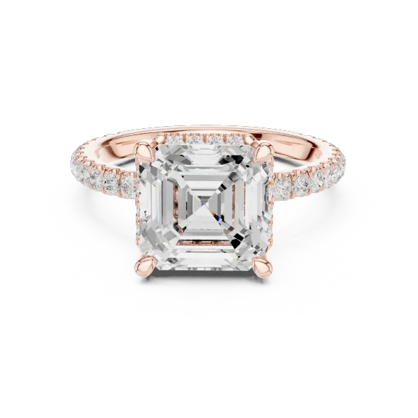 Asscher Cut Hidden Halo Engagement Ring with Pavé Diamond Band