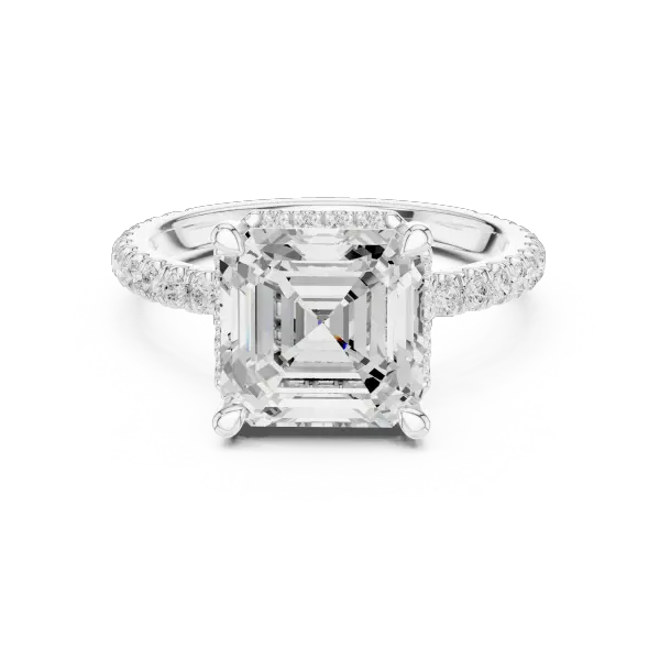 Asscher Cut Hidden Halo Engagement Ring with Pavé Diamond Band