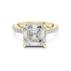 Asscher Cut Hidden Halo Engagement Ring with Pavé Diamond Band