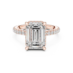Emerald Cut Hidden Halo Engagement Ring with Pavé Band in 14K White Gold
