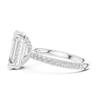 Emerald Cut Hidden Halo Engagement Ring with Pavé Band in 14K White Gold
