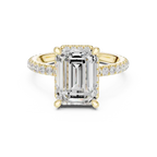 Emerald Cut Hidden Halo Engagement Ring with Pavé Band in 14K White Gold