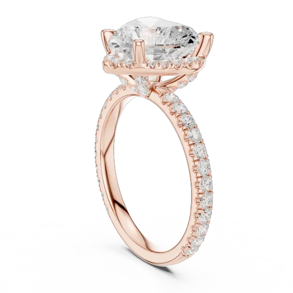 Heart Cut Hidden Halo Engagement Ring with Pavé Band in 14K White Gold