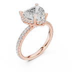 Heart Cut Hidden Halo Engagement Ring with Pavé Band in 14K White Gold