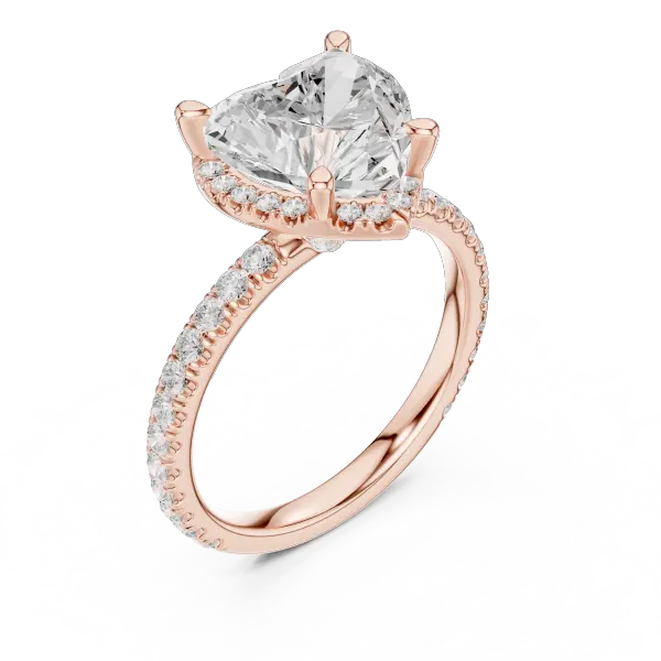 Heart Cut Hidden Halo Engagement Ring with Pavé Band in 14K White Gold