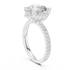 Heart Cut Hidden Halo Engagement Ring with Pavé Band in 14K White Gold
