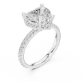 Heart Cut Hidden Halo Engagement Ring with Pavé Band in 14K White Gold