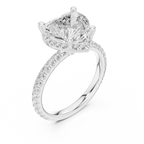 Heart Cut Hidden Halo Engagement Ring with Pavé Band in 14K White Gold