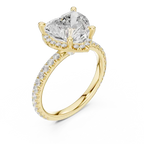 Heart Cut Hidden Halo Engagement Ring with Pavé Band in 14K White Gold