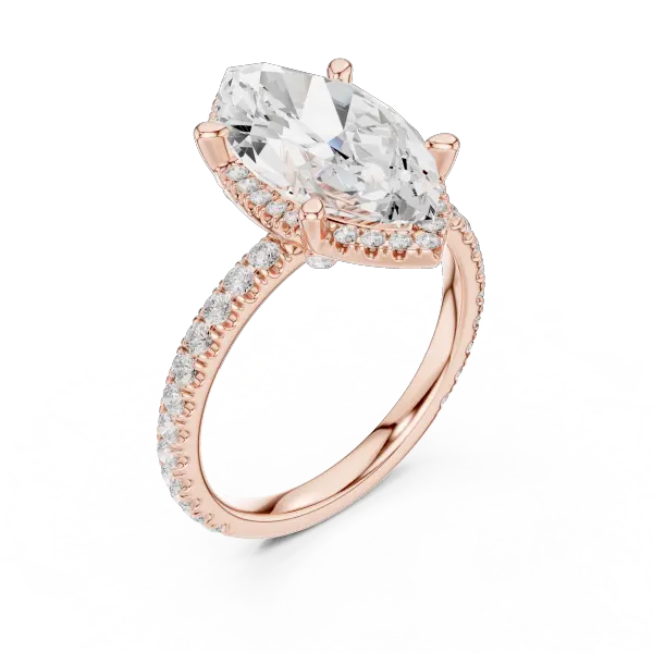 Marquise Shaped Lab Diamond Alternative Ring with Micro-Pavé Hidden Halo 10K Yellow Gold