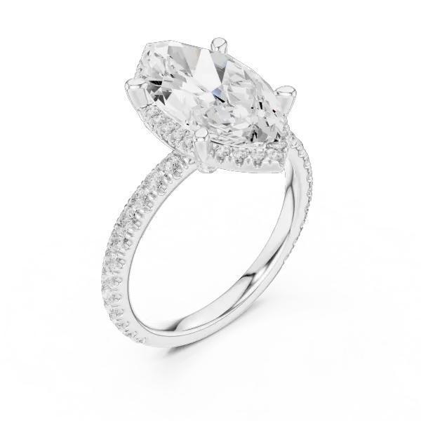 Marquise Shaped Lab Diamond Alternative Ring with Micro-Pavé Hidden Halo 10K Yellow Gold