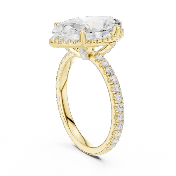 Marquise Shaped Lab Diamond Alternative Ring with Micro-Pavé Hidden Halo 10K Yellow Gold