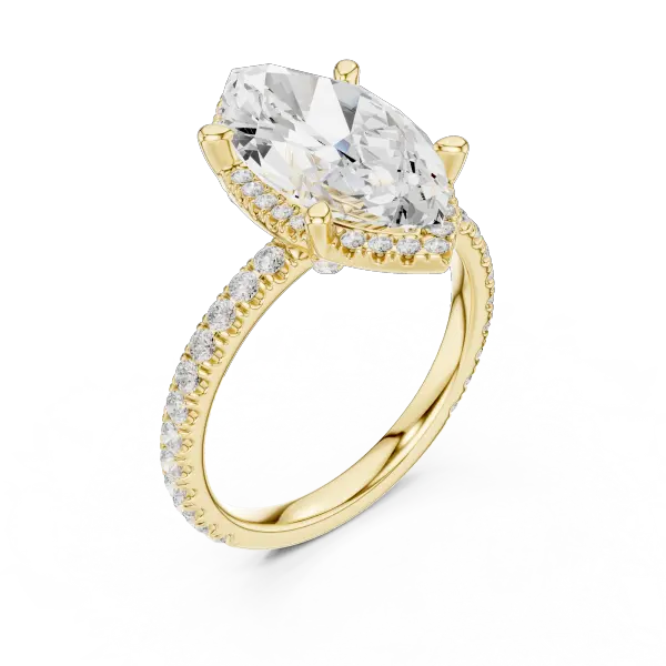 Marquise Shaped Lab Diamond Alternative Ring with Micro-Pavé Hidden Halo 10K Yellow Gold