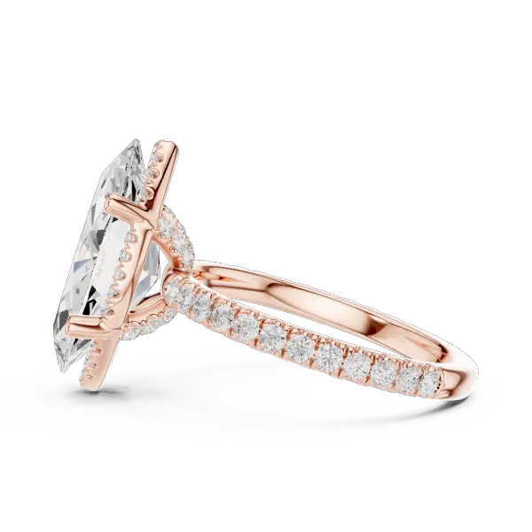 Marquise Shaped Lab Diamond Alternative Ring with Micro-Pavé Hidden Halo 10K Yellow Gold
