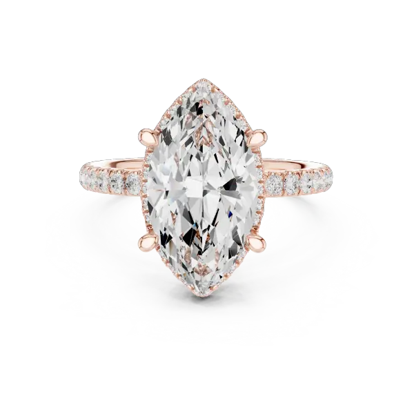 Marquise Shaped Lab Diamond Alternative Ring with Micro-Pavé Hidden Halo 10K Yellow Gold