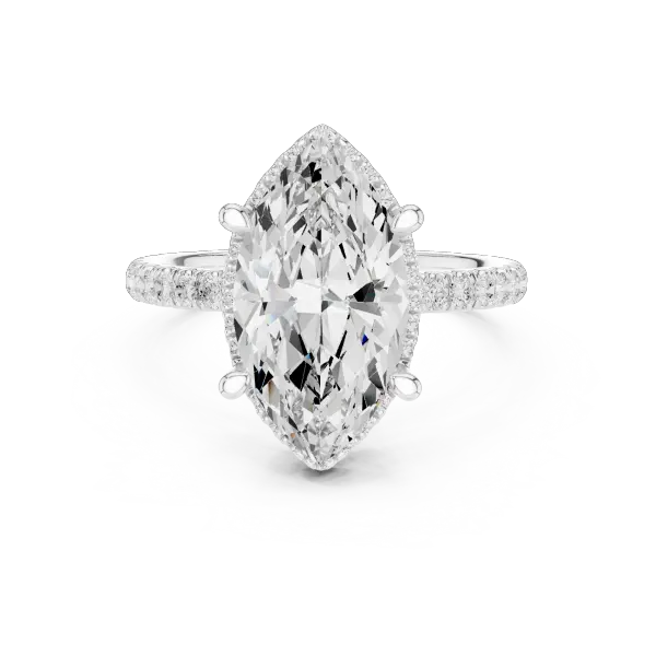 Marquise Shaped Lab Diamond Alternative Ring with Micro-Pavé Hidden Halo 10K Yellow Gold