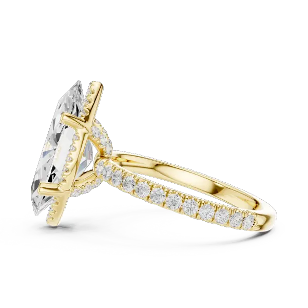 Marquise Shaped Lab Diamond Alternative Ring with Micro-Pavé Hidden Halo 10K Yellow Gold