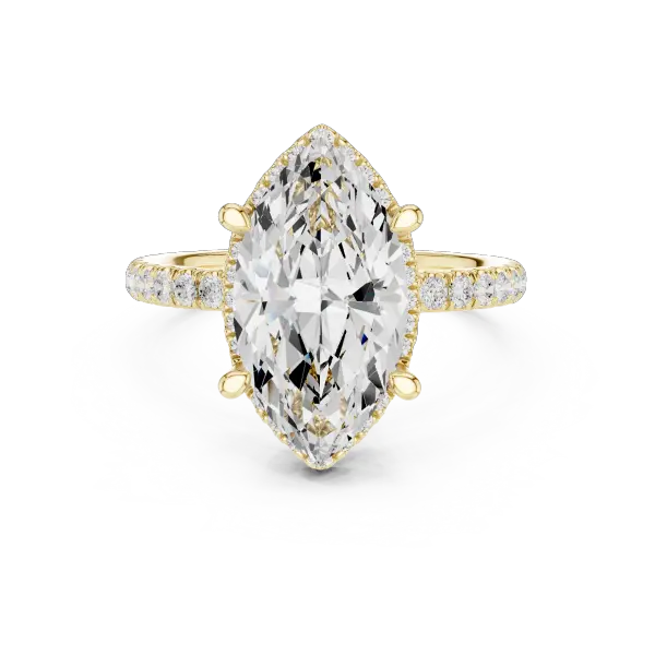 Marquise Shaped Lab Diamond Alternative Ring with Micro-Pavé Hidden Halo 10K Yellow Gold