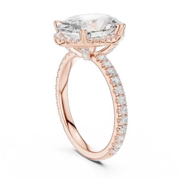 Oval Shaped Lab Diamond Alternative Ring with Micro-Pavé Hidden Halo