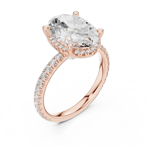 Oval Shaped Lab Diamond Alternative Ring with Micro-Pavé Hidden Halo