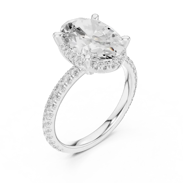 Oval Shaped Lab Diamond Alternative Ring with Micro-Pavé Hidden Halo