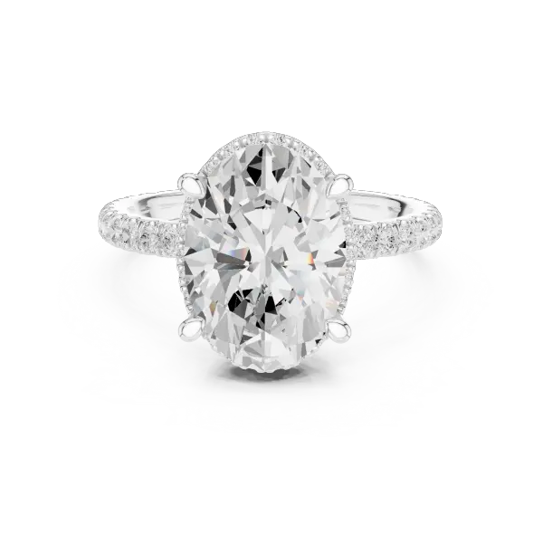Oval Shaped Lab Diamond Alternative Ring with Micro-Pavé Hidden Halo