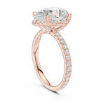 Pear Cut Hidden Halo Engagement Ring with Pavé Band in 14K Yellow Gold