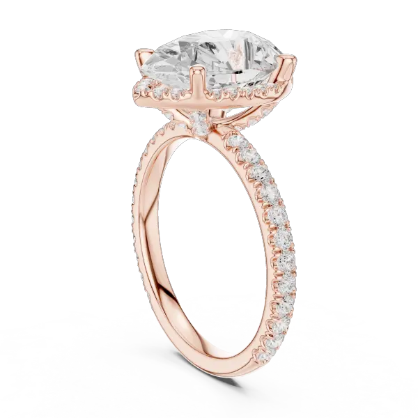 Pear Cut Hidden Halo Engagement Ring with Pavé Band in 14K Yellow Gold